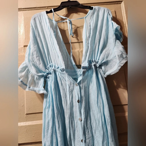 Boho Summer Front Button Flutter Sleeve Lounge Beach Coverup/Maxi Dress NEW - Picture 2 of 11